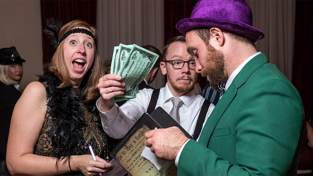 Guests enjoying a Atlanta murder mystery party